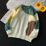 WIAOFELLAS  -  Splicing Contrasting Sweaters Men Autumn Winter Deer Plush Soft Loose Knit Tops Korean Style Trendy Knitwear Fashion Streetwear