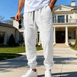 Wiaofellas  -  Men's Waffle Knit Cargo Sweatpants Drawstring Elastic Waist Multi-Color Casual Jogger Pants