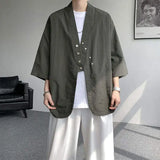 WIAOFELLAS  -  Niche Design Men's Shirts V-neck Solid Color Button Desig Ice Silk Big Pocket Casual Male Tops Summer Menswear