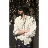 Wiaofellas  -  American Seersucker Long Sleeve Jacket Men's Autumn Shirt Striped Top