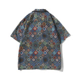 WIAOFELLAS  -  Men's retro Bright Kaleidoscope summer print Hawaiian shirt short sleeve Cuban collar