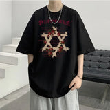 Wiaofellas  -  American Retro Boyfriend Summer Pullover O-Neck Patchwork Printing Letter Loose Fashion Casual Short Sleeve T-Shirts Tops