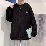 Wiaofellas  -  Autumn Men's Oversized Waffle Crewneck Sweatshirts Appliques Long Sleeve Pullover Hoodies Korean Fashion Y2K Streetwear Sudadera