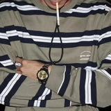 WIAOFELLAS  -  American Retro Trendy Contrasting Striped Round Neck Long-Sleeved T-Shirt Casual Hip-Hop Street Vibe Tops For Men Women Couples