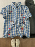 WIAOFELLAS  -  Blue Fun Embroidered ort Sve Plaid Men's irt Thin Design Sensation f Sve Cleanfit Trendy Brand Casual Summer irt