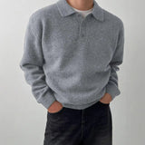 Wiaofellas  -  Men's Sweater Polo Shirt Pullover Lazy Style Long Sleeve Solid Loose Clothing Fashion Casual T-shirt Autumn Winter Wool Tops