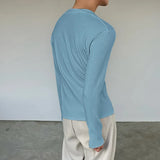 WIAOFELLAS  -  Men T Shirt Solid Color V Neck Long Sleeve Knitted Male Tee Tops Streetwear Fashion Casual Men Clothing Camisetas S-3XL