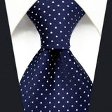 Wiaofellas S6 Dots Navy Dark Blue White Ties For Men Silk Neckties and Pocket Square Set Extra Long Slim Gift Wedding