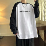WIAOFELLAS  -  High Street Fashion Color Block Letter T-shirt Women Classic Long Sleeve O-collar Loose Handsome All-match Male Casual Top