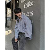 WIAOFELLAS  -  Oversized Men's Autumn Loose Japanese Style Black Striped Casual Shirt, Long Sleeve Shirt Korean Style Fashion Lapel Top Unisex