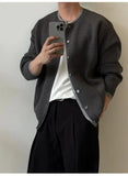 WIAOFELLAS  -  Thickened knitted cardigan fake two pieces wear simple round neck long sleeves lazy layered sweater jacket