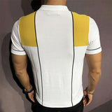 Wiaofellas  -  Trendy Contrast Color Men's Knit Polo Shirts Slim Fit Short Sleeve Knitting Polo Shirt Men Summer Casual Button-up Polo Neck Top