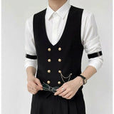 Wiaofellas  -  British Style Double Breasted Suit Vest Men V-neck Casual Business Dress Waistcoat Wedding Social Party Tuxedo Uniform Vests