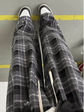WIAOFELLAS  -  Red Plaid Wide Leg Pants Men's Autumn Winter High Street Sle Retro i Che Loose Fit Trousers for Taller Men