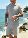 Wiaofellas  -  Men Short Sleeve Tops And Shorts Two Piece Suits Fashion  Breathable Sets Leisure Linen Loose Solid Color Summer Outfits