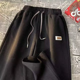 Wiaofellas  -  Autumn Waffle Straight Wide Leg Pants For Men Korean Fashion Baggy Trousers New Breathable Casual Y2K Vintage Sweatpants