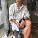 Wiaofellas  -  Men Shirt Striped Printing Lapel Long Sleeve Loose Men Clothing Streetwear Fashion Casual Tops Male Shirts S-5XL