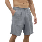 Wiaofellas  -  Men's Cotton and Linen Casual Beach Shorts Cotton Classic Summer Button-up Waist Shorts