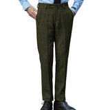 Wiaofellas  -  Men Formal Herringbone Woolen Double-pleated Suit Trousers Solid Color Light Luxury Naples Premium Business Dress Pants New