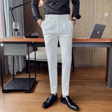 WIAOFELLAS  -  Autumn Men Dress Pants Office Social Business Suit Pants Fashion Casual Slim Fit Wedding Party Groom Trousers Men Clothing