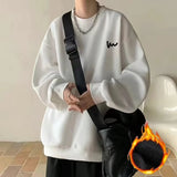WIAOFELLAS  -  No Hat Hoodies Men Baggy Plus Velvet Thicken Sweatshirts Handsome Warm Print Design Korean Fashion All-match High Street Daily