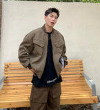 WIAOFELLAS  -  American Trendy Pilot Jacket Mens Autumn Winter Short Retro Button Pocket Bomber Coats Thickening Tooling Outwear High-quality