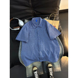 Wiaofellas  -  Summer Blue Plaid Short Sleeve Casual Shirt Men's Street Style Lazy Cool American Drawstring Half Sleeve Top Loose Fit Youth