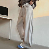WIAOFELLAS  -  Korean Style Men's Casual Pants Drawstring Solid Color Pocket Three-dimensional Line Elastic Waist Male Trousers