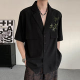 WIAOFELLAS  -  Niche Design Men's Shirts Lapel Single Breasted Bamboo Embroidery Contrast Color Ice Silk Loose Male Clothing New