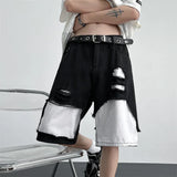 WIAOFELLAS  -  2025 New Men's Summer Fashion Stitching Loose Denim Shorts Male High Street Straight Shorts Men Contrast Color Short Jeans P873