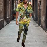 WIAOFELLAS  -  Short Sleeve Shirt Button Tops+Trousers Men 2Pcs Set Suit 3D Chic Harajuku Vintage Printing Summer Hawaii Beach Cardigan Outfits