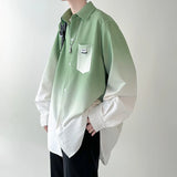 Wiaofellas  -   Men's shirt Gradient Plicated Long Sleeve Shirts Loose Korean Shirt Fashion Casual Oversize Shirt Coat High Quality Clothing