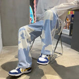 Wiaofellas  -  Trend Brand Gradient Tie Dye Jeans for Men Loose Fit Plus Size High Street Couple Wide Leg Straight Leg Camouflage Dad