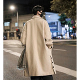 Wiaofellas  -  Men's Stand Collar Woolen Trench Coat Men Side Buttons Casual Loose Korean Style High-end Winter Thick Elegant Fashion Overcoat