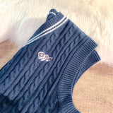 WIAOFELLAS  -  Sweater Vests Men Simple Embroidery Soft Cozy Japanese Style Handsome Sleeveless Knitted Jumper Aesthetic Hombre Streetwear Chic