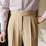 WIAOFELLAS  -  England Style Naples Suit Pants For Men Mid High Waist Paris Buckle Straight Trousers Spring Autumn Fashion Business Casual Pant