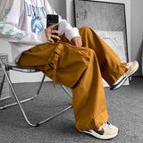 Wiaofellas Men's Big Pocket Decorate Casual Pants Vintage Loose Straight Pants Oversized Jogger Sweatpants Green/black/khaki Trousers