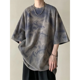 Wiaofellas  -  Tie-dye Short-sleeved T-shirt for Men Retro Trendy Street-friendly Loose Three-quarter Sleeve Top