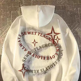 WIAOFELLAS  -  Mens Hoodie Circular Letter Star Print Hoodie Autumn Streetwear Trend American Vintage School Casual Baggy Hoodies Mens Clothing