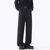 WIAOFELLAS  -  Simple Men's Suit Pants Solid Color Pleated Design Straight Ice Silk Casual Trousers Wide Leg Drape Male Bottom