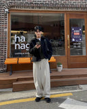 WIAOFELLAS  -  Autumn Winter Men's Cotton Wide Leg Floor Suit Pants Korean Casual Loose Straight  Thicken Full Length Trousers Male Keep Warm