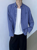 WIAOFELLAS  -  New American Retro Blue Plaid Shirt Men Loose Long Sleeve Loose Casual Button Embroidered Tops Mens Shirts Streetwear
