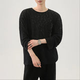 WIAOFELLAS  -  Men T Shirt Solid Color O-neck Long Sleeve Korean Style Male Tee Tops Streetwear Loose Fashion Casual Men Clothing