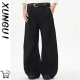 WIAOFELLAS  -  Pleated scimitar trousers for men in spring and autumn new trendy brand high-end loose straight trousers draped casual pants