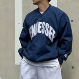 WIAOFELLAS  -  American Style High Street Loose V-neck Long Sleeved T-shirt Men's Spring Autumn Niche Retro Pullover Sweatshirt Casual Sports