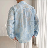 Wiaofellas Jacquard Long Sleeve Shirts Men Nightclub Fashion Loose Casual Dress Shirts Male Streetwear Vintage Sunscreen Shirts Clothing