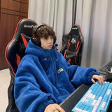 WIAOFELLAS  -  blue lamb velvet men's autumn and winter cotton jacket thickened cotton coat hooded jacket new cotton jacket