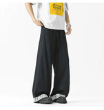 WIAOFELLAS  -  New Summer Men's Casual Pants Drawstring Contrast Color Patchwork Wide Leg Elastic Waist Straight Loose Male Bottom