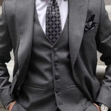 WIAOFELLAS New Style Wedding Men Dark Grey Peak Lapel Suits Business Casual Formal Costume Homme Slim Fit 3 Pcs Set Jacket Vest Pants
