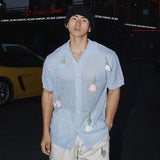 WIAOFELLAS  -  Niche Design Men's Shirts Three-dimensional Flowers Lapel Hollow Out Loose Short Sleeved Male Tops Single Breasted